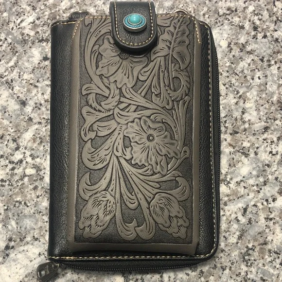 Montana West Western Tooled Phone Case Crossbody Wallet 7.5”x5” EUC - Picture 1 of 6
